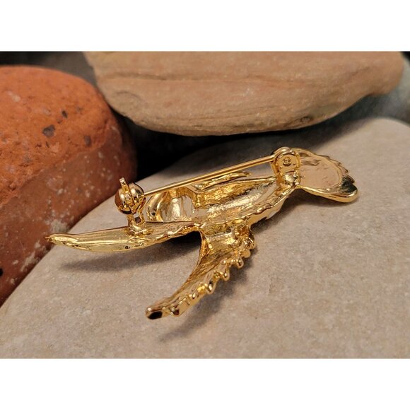 Vintage Gold-Tone Enamel Hummingbird Brooch Pin With Rhinestone Eye 2.25 Inches - Picture 5 of 7